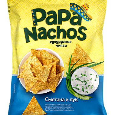 Чипсы кукурузные Papa Nachos сметана и лук 75г. 1
