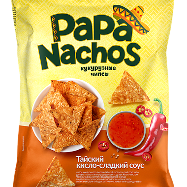 Чипсы кукурузные Papa Nachos тайский соус 75г. 1